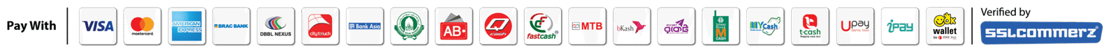 Pay with — accepted payment methods, verified by SSLCommerz